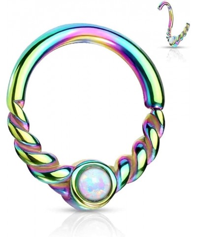 Opal Centered Braided Half Circle Surgical Steel Bendable Segment Rings for Daith, Cartilage, Nose Septum and More 16GA (1.2m...