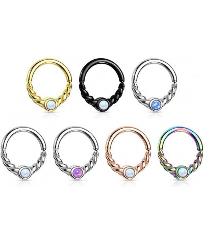 Opal Centered Braided Half Circle Surgical Steel Bendable Segment Rings for Daith, Cartilage, Nose Septum and More 16GA (1.2m...