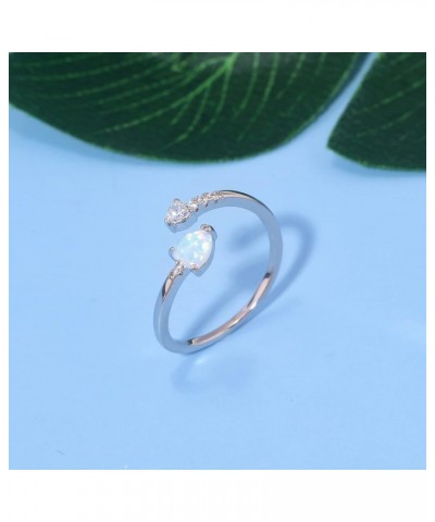 Adjustable Opal Ring for Women Teen Girls Ladies 14K White Gold Plated Heart/Oval Shape Stacking Rings Fire Opal Jewelry for ...