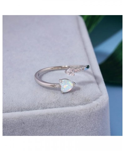 Adjustable Opal Ring for Women Teen Girls Ladies 14K White Gold Plated Heart/Oval Shape Stacking Rings Fire Opal Jewelry for ...