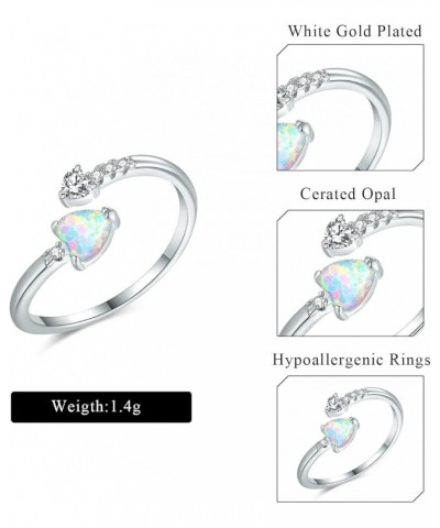 Adjustable Opal Ring for Women Teen Girls Ladies 14K White Gold Plated Heart/Oval Shape Stacking Rings Fire Opal Jewelry for ...