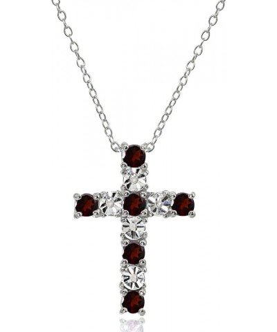 Sterling Silver Gemstone Cross Religious Pendant Necklace Garnet $23.84 Necklaces