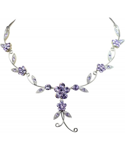 Gorgeous Rhinestone Crystal Dangle Floral Necklace Earrings Set Violet $15.83 Jewelry Sets