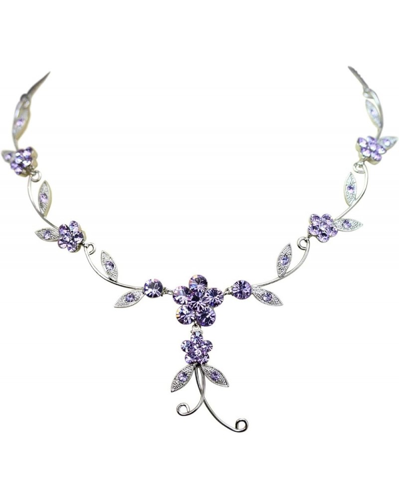 Gorgeous Rhinestone Crystal Dangle Floral Necklace Earrings Set Violet $15.83 Jewelry Sets