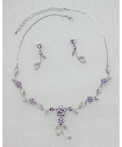 Gorgeous Rhinestone Crystal Dangle Floral Necklace Earrings Set Violet $15.83 Jewelry Sets