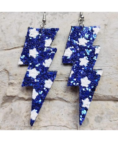 Exaggerated Lightweight Faux Leather Lightning Earrings with Shiny Glitter Sequins Flash Bolt Spot Drop Dangle Earrings Handm...