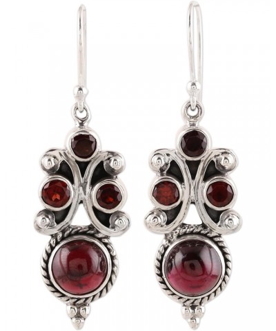 Handmade Garnet Dangle Earrings Multistone from India .925 Sterling Silver Birthstone Gemstone [2 in L x 0.7 in W x 0.3 in D]...