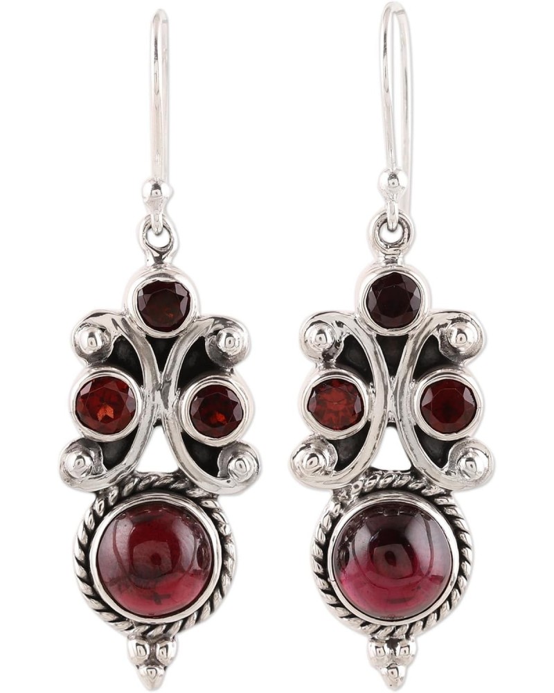 Handmade Garnet Dangle Earrings Multistone from India .925 Sterling Silver Birthstone Gemstone [2 in L x 0.7 in W x 0.3 in D]...