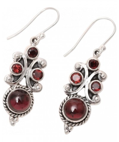 Handmade Garnet Dangle Earrings Multistone from India .925 Sterling Silver Birthstone Gemstone [2 in L x 0.7 in W x 0.3 in D]...