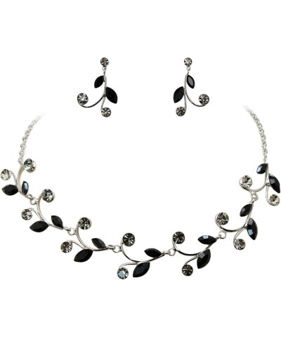 Gorgeous Rhinestone Crystal Floral Necklace Earrings Set Black $22.16 Jewelry Sets