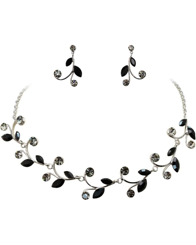 Gorgeous Rhinestone Crystal Floral Necklace Earrings Set Black $22.16 Jewelry Sets