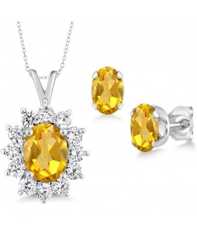 925 Sterling Silver Yellow Citrine Pendant and Earrings Jewelry Set For Women (2.34 Cttw, Gemstone Birthstone, Oval 8X6MM, wi...