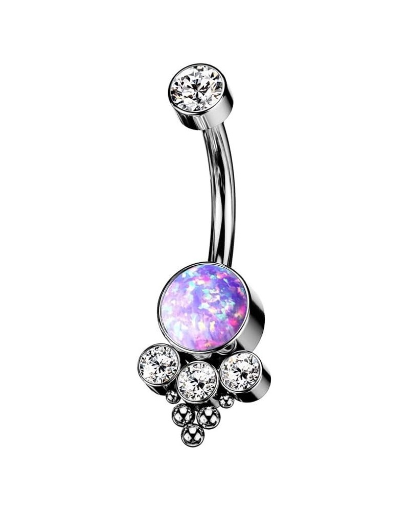 14GA G23 Implant Grade Titanium Synthetic Opal with Ball Clusters Internally Threaded Belly Button Ring Purple $9.79 Body Jew...