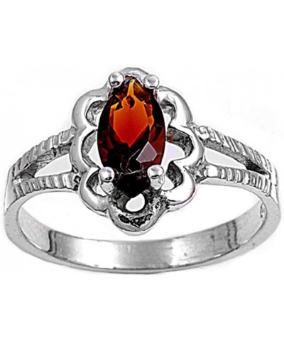 CHOOSE YOUR COLOR Sterling Silver Marquise Wide Ring Red (Simulated Garnet) - Size 1 $12.83 Rings