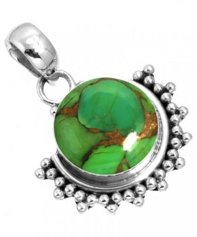 925 Sterling Silver Handmade Pendant for Women 12 MM Round Gemstone Statement Jewelry for Gift (99583_P) Copper Green Turquoi...