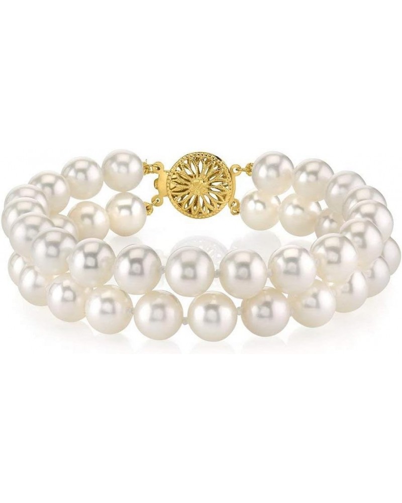 14K Gold AAA Quality Round White Double Freshwater Cultured Pearl Bracelet for Women 6.5 Inches 7.0mm $82.20 Bracelets