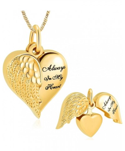 Cremation Jewelry for Ashes Angel Wing Heart Keepsake Urn Necklace Pendant for Women Men Memorial Locket Ashes Holder Gold-Al...