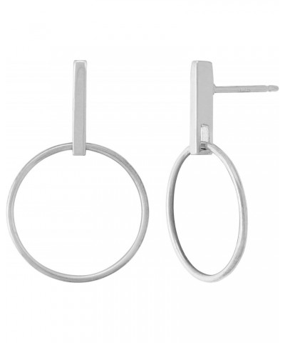 Jewelry Sterling Silver Geometric Drop Hoop Post Earrings $15.51 Earrings