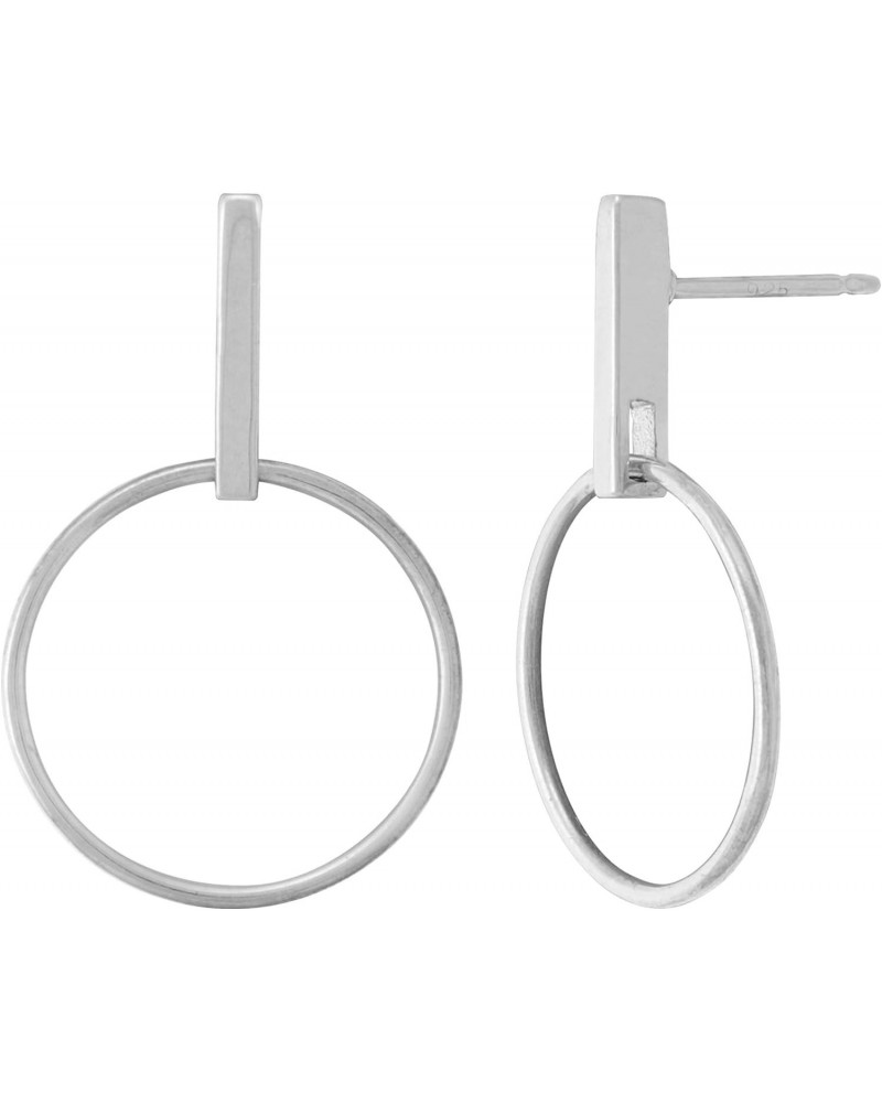 Jewelry Sterling Silver Geometric Drop Hoop Post Earrings $15.51 Earrings