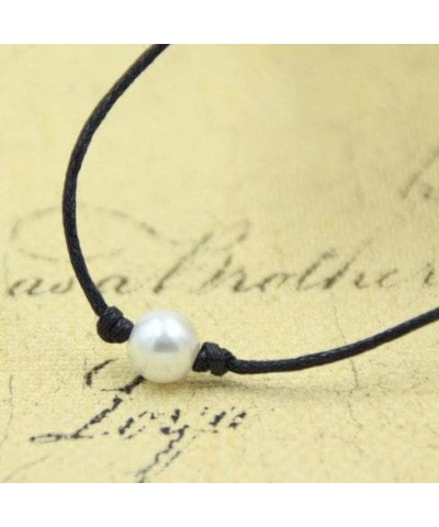 Single Pearl Choker Necklace Charm Elegant Black Leather for Women and Girls $6.50 Necklaces