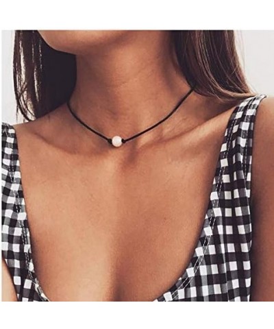 Single Pearl Choker Necklace Charm Elegant Black Leather for Women and Girls $6.50 Necklaces