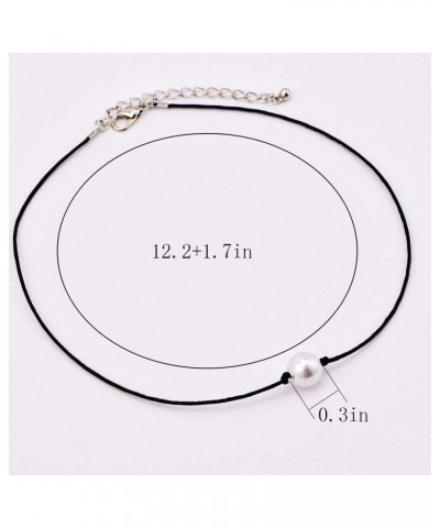 Single Pearl Choker Necklace Charm Elegant Black Leather for Women and Girls $6.50 Necklaces