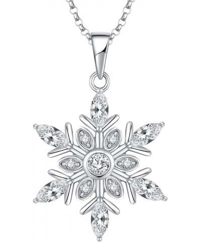 Snowflake Necklace,925 Sterling Silver White 5A Cubic Zirconia Winter Frozen Snowflake Necklace Pendant,Christmas Jewelry Gif...