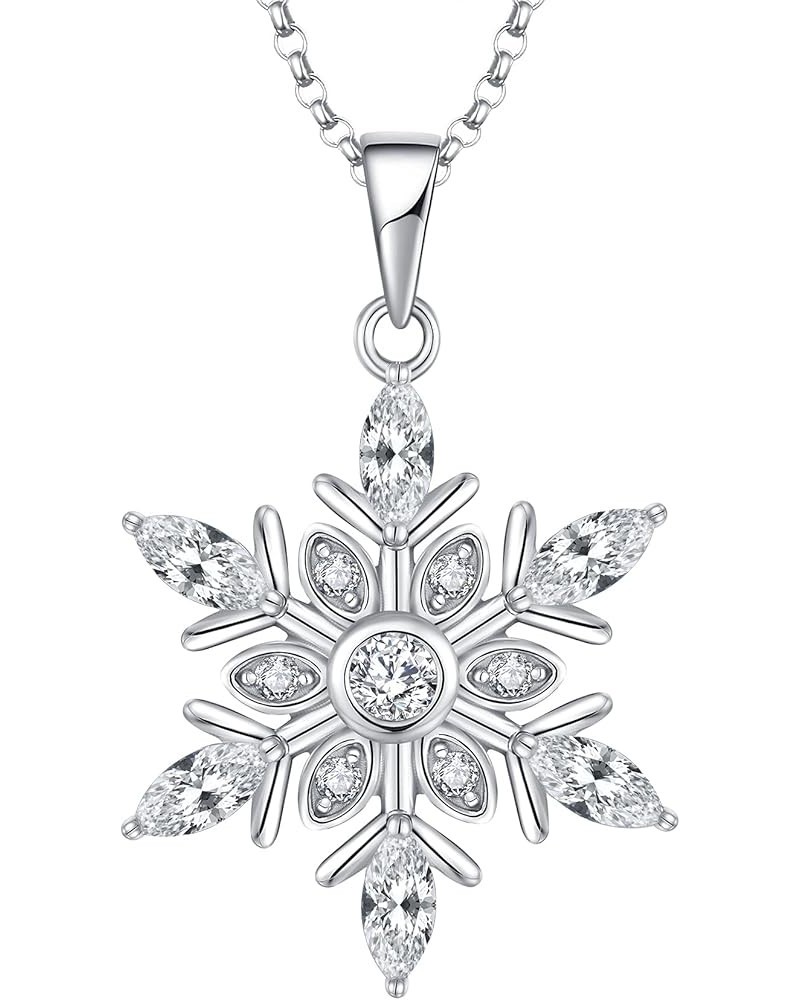 Snowflake Necklace,925 Sterling Silver White 5A Cubic Zirconia Winter Frozen Snowflake Necklace Pendant,Christmas Jewelry Gif...