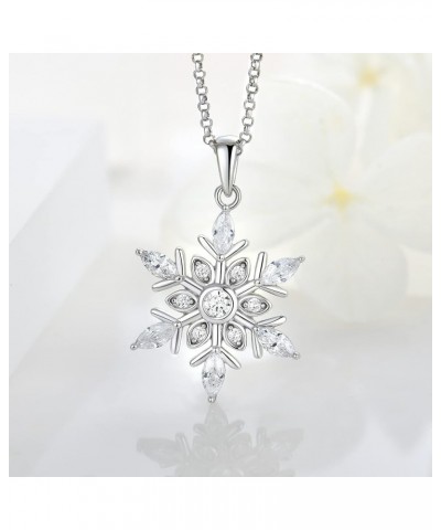 Snowflake Necklace,925 Sterling Silver White 5A Cubic Zirconia Winter Frozen Snowflake Necklace Pendant,Christmas Jewelry Gif...