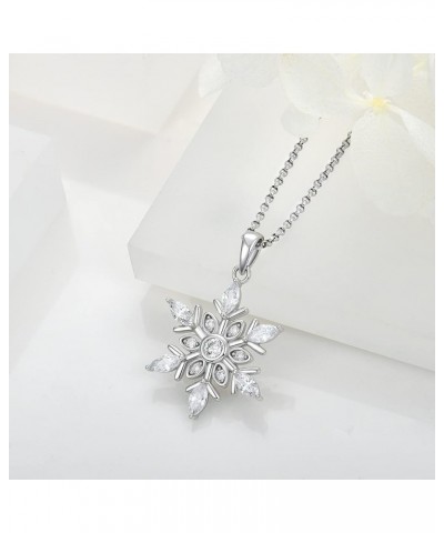 Snowflake Necklace,925 Sterling Silver White 5A Cubic Zirconia Winter Frozen Snowflake Necklace Pendant,Christmas Jewelry Gif...