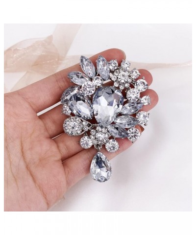 Vintage Wedding Bridal Big Blue Crystal Rhinestone Tear drop Brooch Pin for Women White $7.79 Brooches & Pins